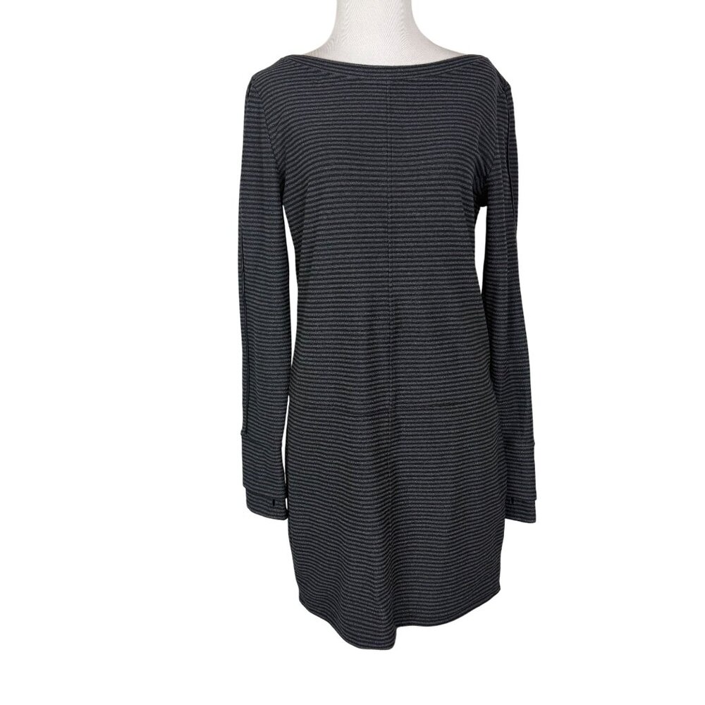 Athleta Striped Long Sleeve Tunic Dress Small Gray / White Nylon Blend